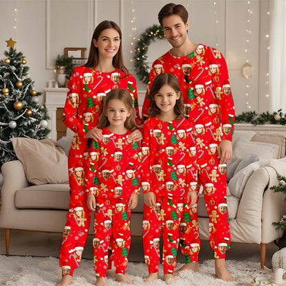 Benutzerdefiniertes Gesichts-Weihnachtspyjama-Set, individuelles Foto-Pyjama-Homewear-Set, bestes Geschenk für Ehefrau, Ehemann, Familie und Freunde