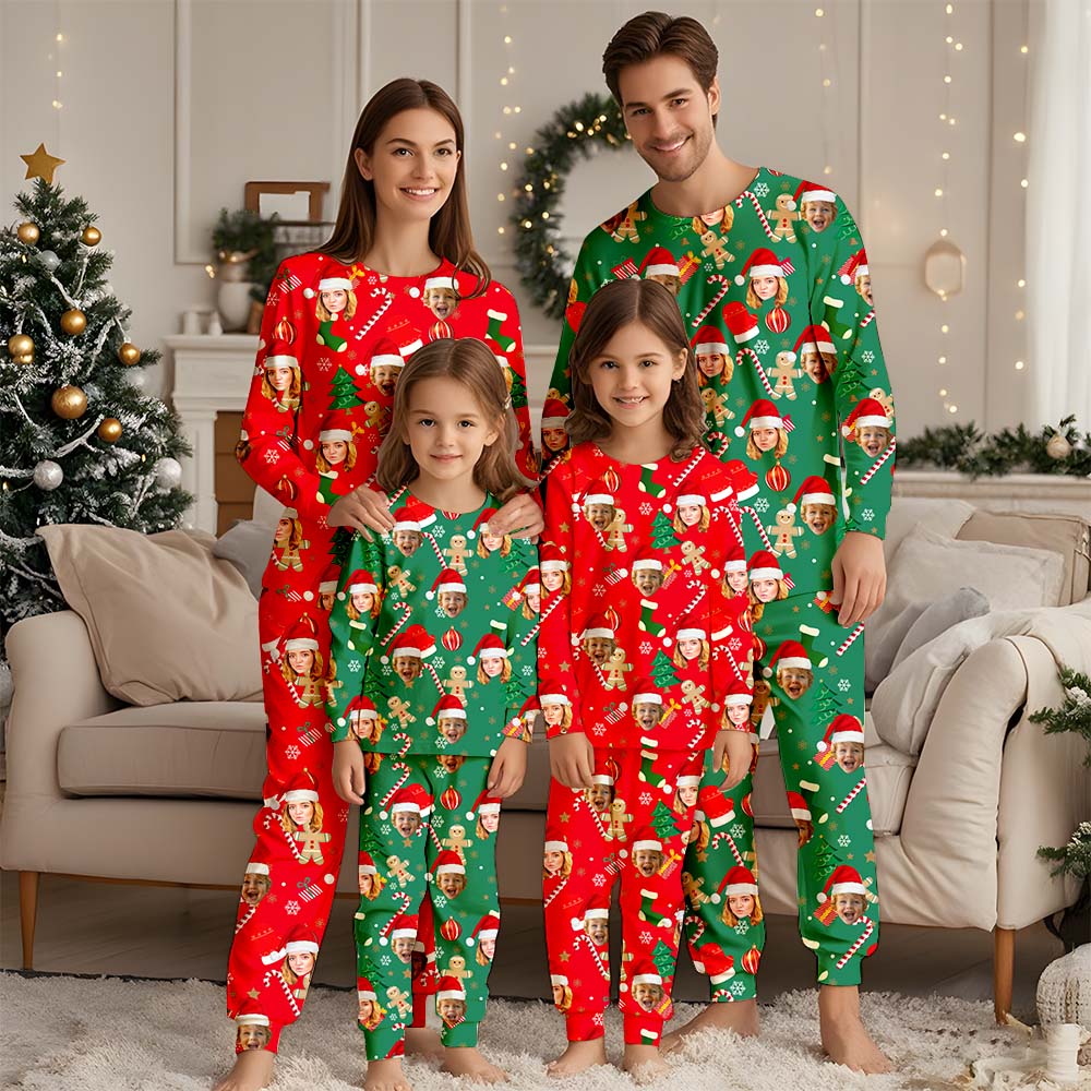 Benutzerdefiniertes Gesichts-Weihnachtspyjama-Set, individuelles Foto-Pyjama-Homewear-Set, bestes Geschenk für Ehefrau, Ehemann, Familie und Freunde