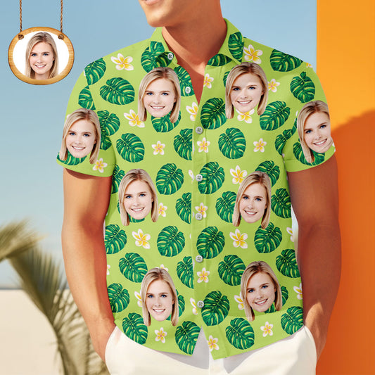 Custom Face Shirt Herren Leaf Hawaiihemd Blumen und Blätter