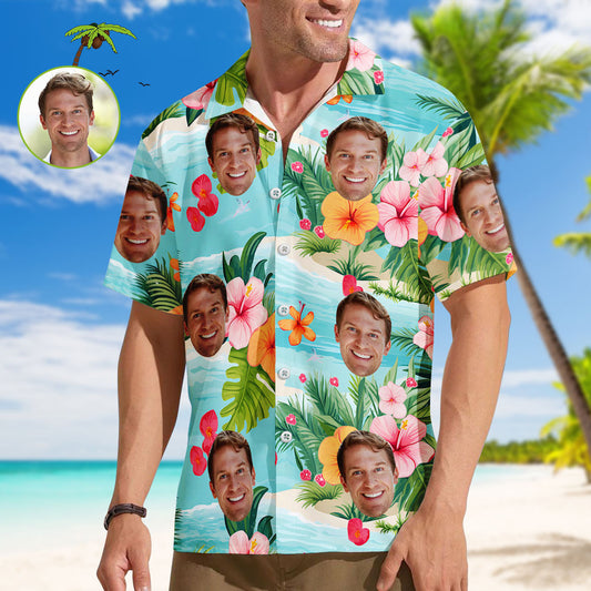 Custom Face Shirt Herren Blatt Hawaiihemd Farbige Blumen