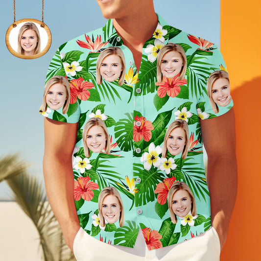 Benutzerdefinierte Gesicht personalisierte Hawaiian Shirt Coconut Tree roten und weißen Blumen