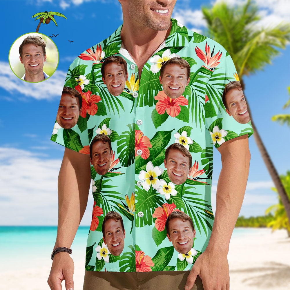 Benutzerdefinierte Gesicht personalisierte Hawaiian Shirt Coconut Tree roten und weißen Blumen