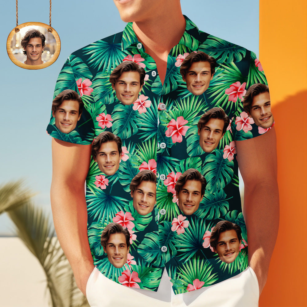 Custom Face Shirt Herren Hawaiihemd Rote Blumen