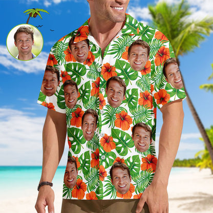 Benutzerdefinierte Hawaiian Shirt für Männer Personalisierte Kurzarm Shirt mit Bild Gesicht Foto gedruckt Hawaii Shirt Orange Blume