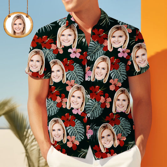 Benutzerdefinierte Hawaiian Shirt für Männer Personalisierte Kurzarm Shirt Gesicht Foto gedruckt Hawaii Shirt