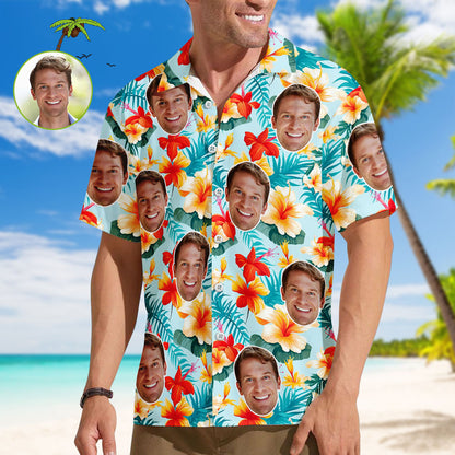 Benutzerdefinierte Gesicht Männer Hawaiian Shirts Personalisierte Nette blumen