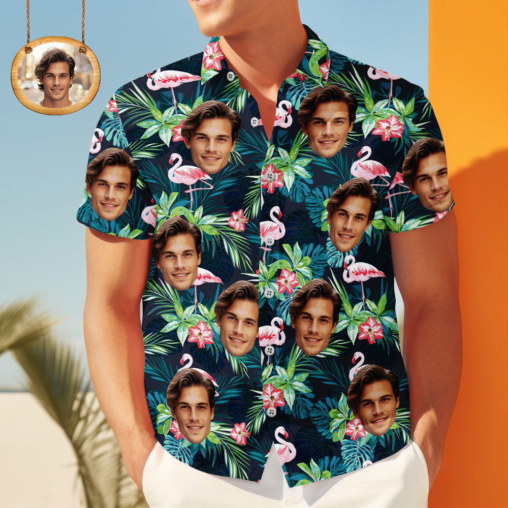 Custom Face Shirt Herren Hawaiihemd Flamingo Blume