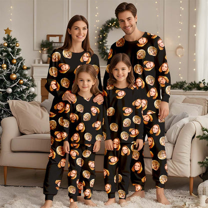 Benutzerdefiniertes Gesichtsfoto-Pyjama-Set für Damen/Herren, individuelles Familien-Pyjama-Shirt