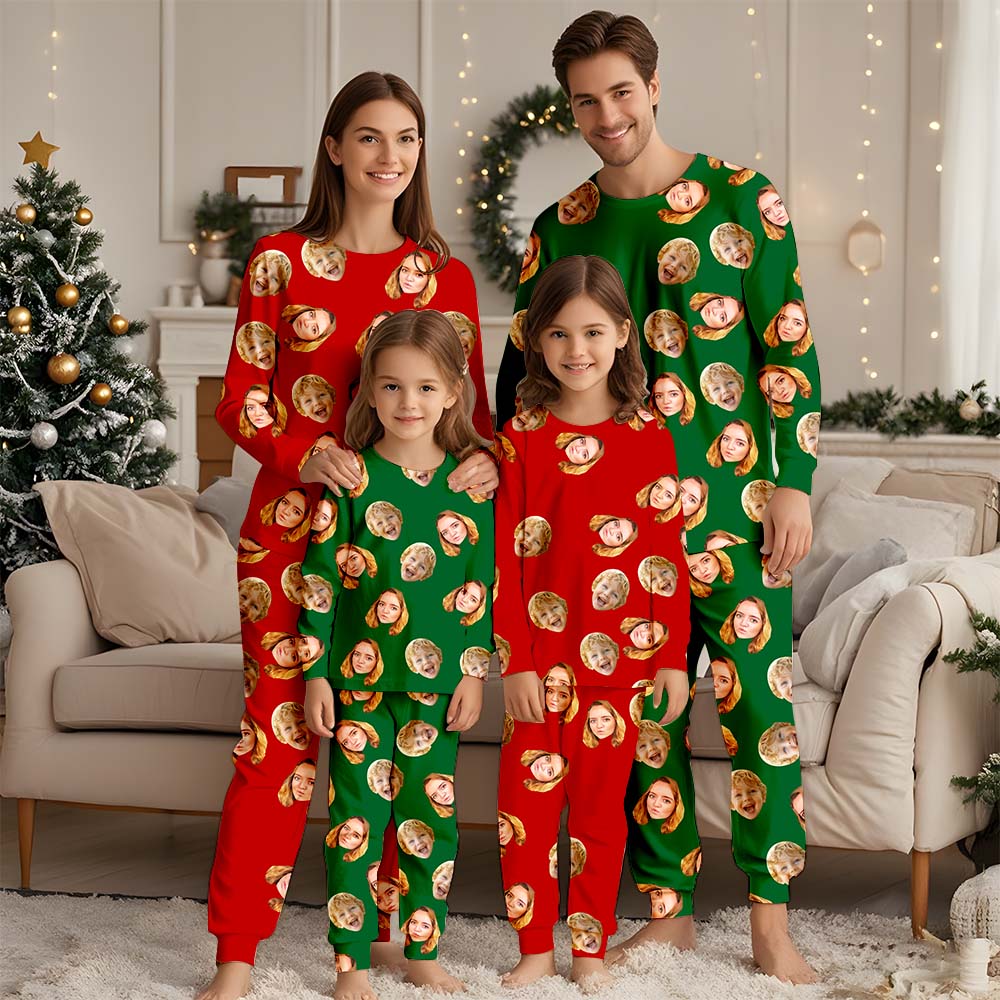 Benutzerdefiniertes Gesichtsfoto-Pyjama-Set für Damen/Herren, individuelles Familien-Pyjama-Shirt