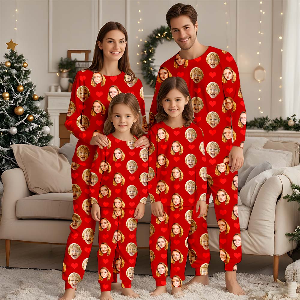 Gesichts-Pyjama, Familien-Pyjama-Set, Weihnachts-Familien-Pyjama, Pärchen-Pyjama-Set, individueller Pyjama mit Foto