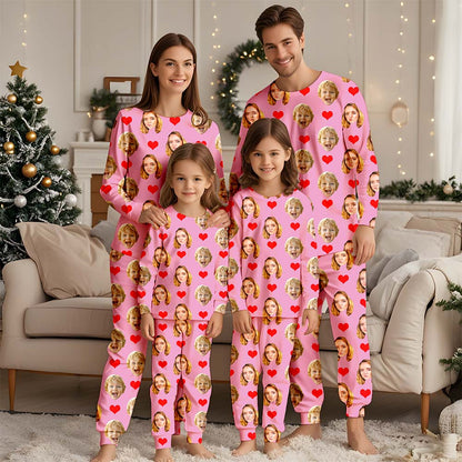 Gesichts-Pyjama, Familien-Pyjama-Set, Weihnachts-Familien-Pyjama, Pärchen-Pyjama-Set, individueller Pyjama mit Foto