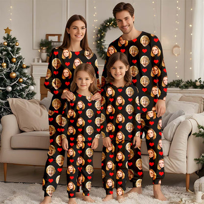 Gesichts-Pyjama, Familien-Pyjama-Set, Weihnachts-Familien-Pyjama, Pärchen-Pyjama-Set, individueller Pyjama mit Foto