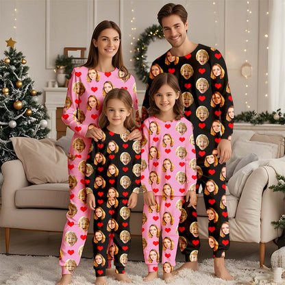 Gesichts-Pyjama, Familien-Pyjama-Set, Weihnachts-Familien-Pyjama, Pärchen-Pyjama-Set, individueller Pyjama mit Foto