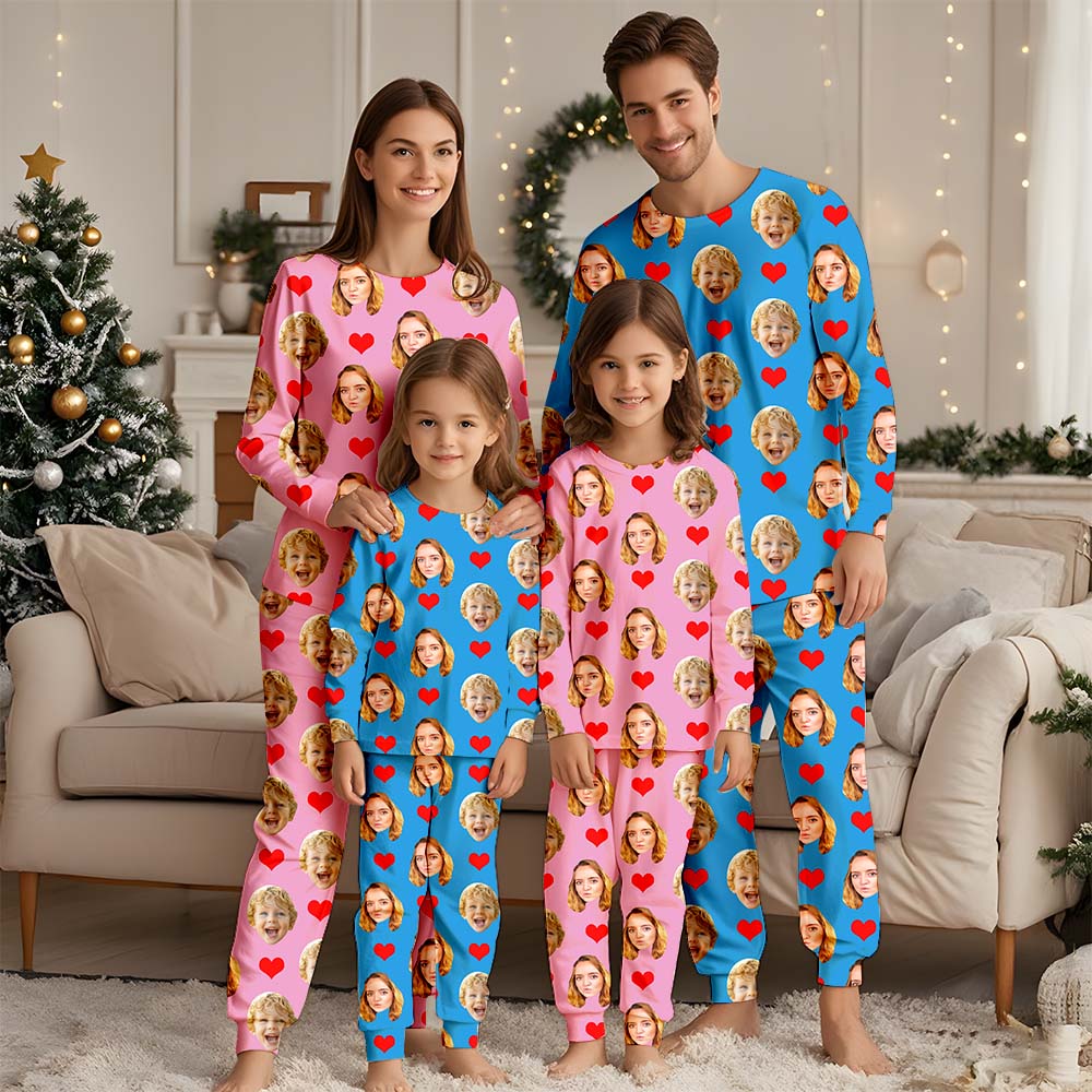 Gesichts-Pyjama, Familien-Pyjama-Set, Weihnachts-Familien-Pyjama, Pärchen-Pyjama-Set, individueller Pyjama mit Foto