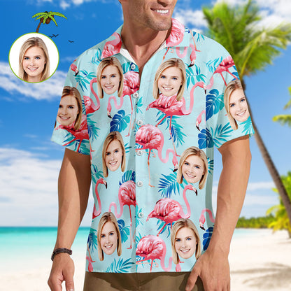 Benutzerdefiniertes Gesicht-Hawaii-Hemd für Ihn, personalisiertes Herren-Foto-Hemd, Flamingo-Hemd