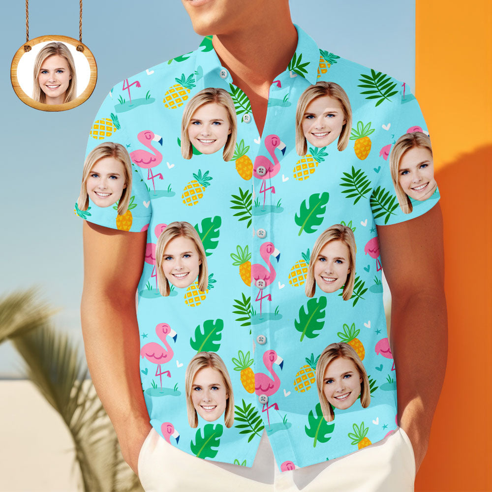 Custom Face Shirt Herren Hawaiihemd Ananas Flamingo