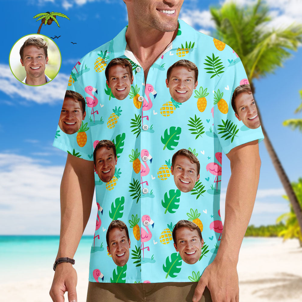 Custom Face Shirt Herren Hawaiihemd Ananas Flamingo