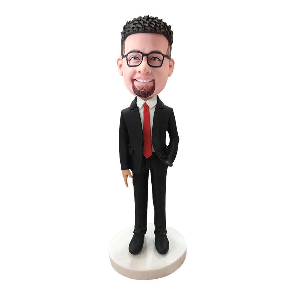 Benutzerdefinierter Bobblehead, personalisierter männlicher Bobblehead-Manager mit roter Krawatte