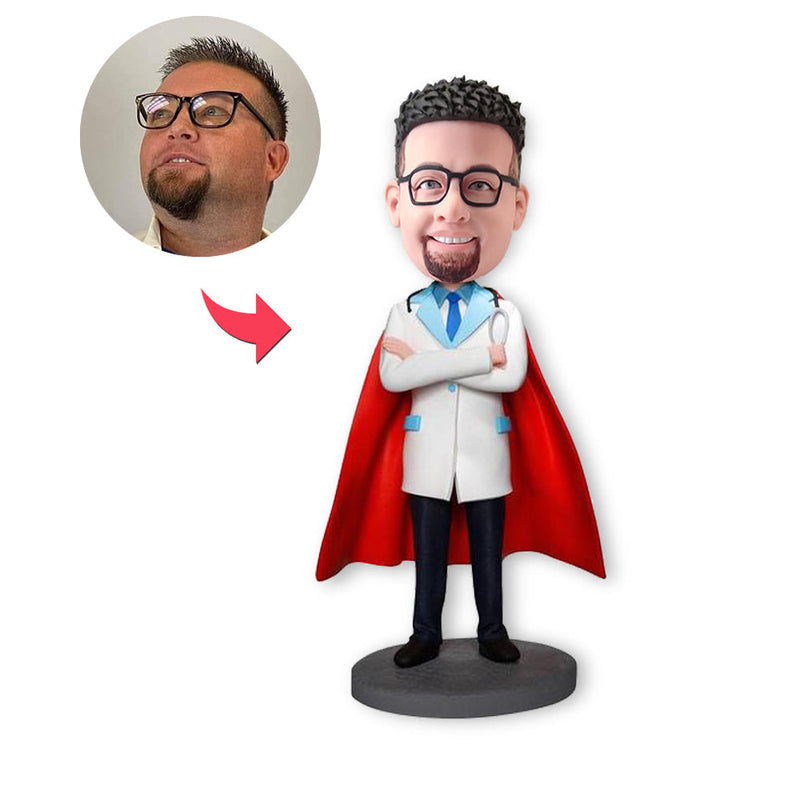 Benutzerdefinierter Bobblehead, personalisierter Bobblehead männlicher Arzt, cooler Superdoktor