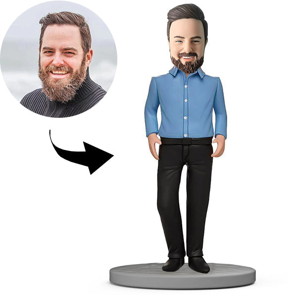 Personalisierter Bobblehead-Boss mit blauem Hemd