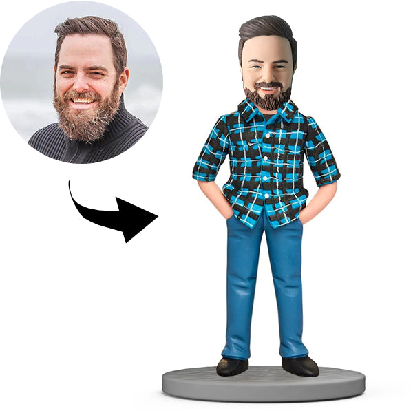 Benutzerdefinierter Bobblehead, personalisierter Bobblehead-Modemännchen mit Gittershirt