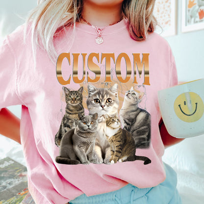 Haustier Custom Vintage Washed Shirt, Custom Cat Graphic Unisex T-Shirt, Hund personalisiert Bootleg Retro 90er T-Shirt Geschenk für Sie, Haustierliebhaber Shirts