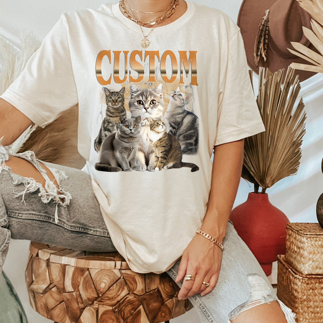 Haustier Custom Vintage Washed Shirt, Custom Cat Graphic Unisex T-Shirt, Hund personalisiert Bootleg Retro 90er T-Shirt Geschenk für Sie, Haustierliebhaber Shirts