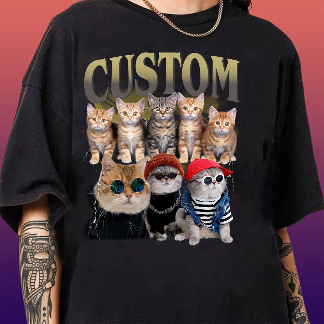 Haustier Custom Vintage Washed Shirt, Custom Cat Graphic Unisex T-Shirt, Hund personalisiert Bootleg Retro 90er T-Shirt Geschenk für Sie, Haustierliebhaber Shirts