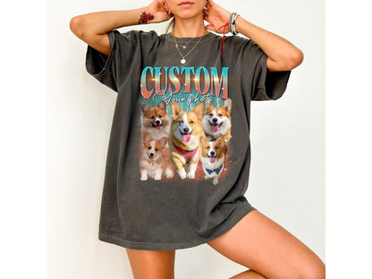 Individuelles Comfort Colors Retro-Hundeshirt, personalisiertes Haustier-T-Shirt, individuelle Foto-Grafik aus den 90ern, Bootleg-Rap-Hundeshirt, individuelles Design-T-Shirt