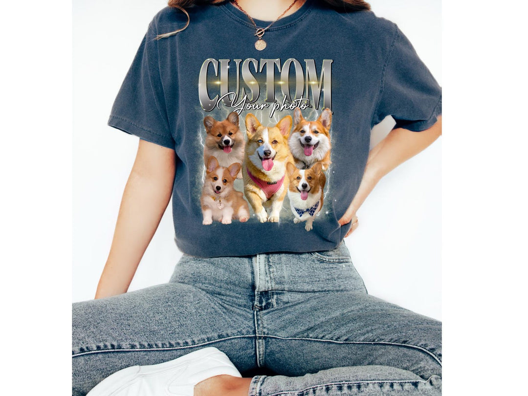 Individuelles Comfort Colors Retro-Hundeshirt, personalisiertes Haustier-T-Shirt, individuelle Foto-Grafik aus den 90ern, Bootleg-Rap-Hundeshirt, individuelles Design-T-Shirt