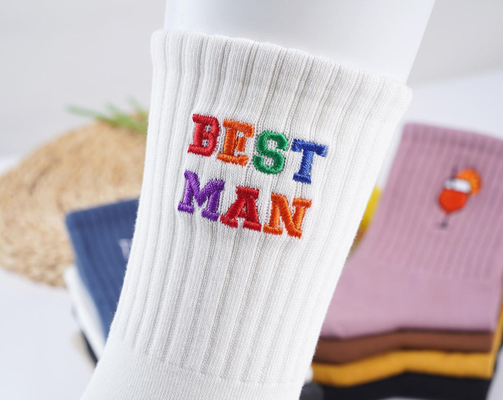 Individuelle Vintage-Socken, bestickte Socken. Unisex-Baumwollsocken mit personalisiertem Textlogo, Mama-Papa-Socken, Partygeschenk, Familiengeschenk.