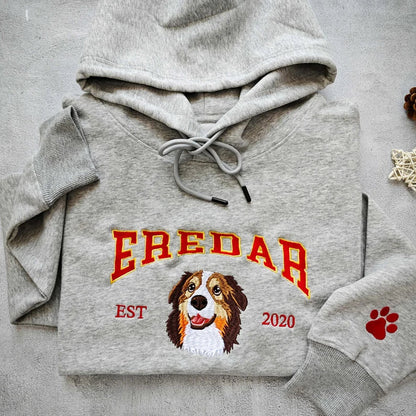 Individuell besticktes Benutzerdefinierter Hunde-Kapuzenpullover, bestickter Hundename, personalisiertes Haustier-Gesichts-Sweatshirt von Ihrem Foto, Kapuzenpullover im Varsity-Stil, Geschenke für Hundeliebhaber