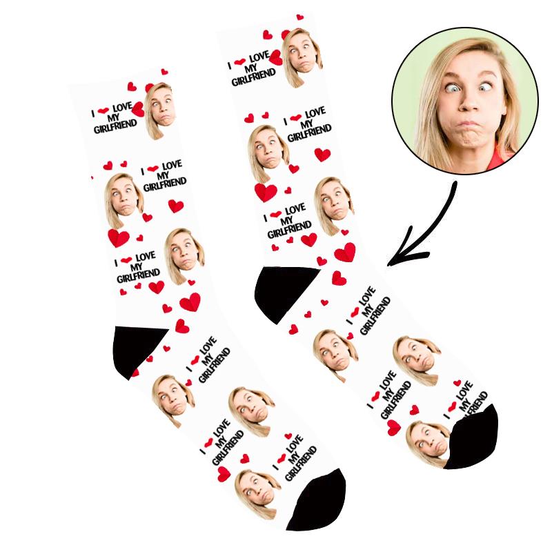 Custom Face Socks I Love My Girlfriend Socks - Make Custom Gifts