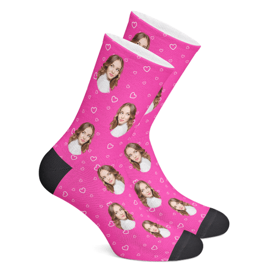 Custom Pink Heart Face Socks - Make Custom Gifts