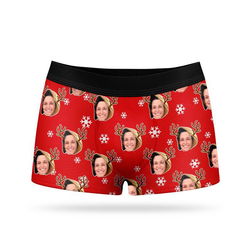 Custom Face Boxers - Snowflake reindeer - Make Custom Gifts