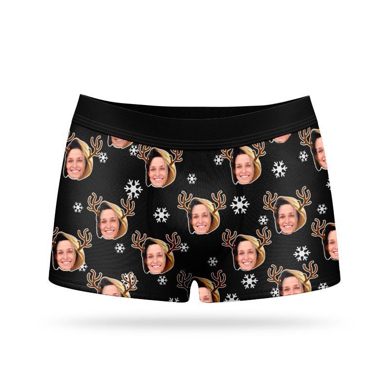 Custom Face Boxers - Snowflake reindeer - Make Custom Gifts