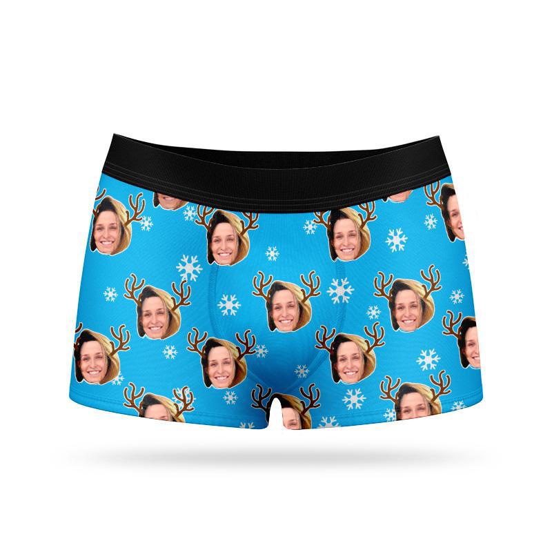 Custom Face Boxers - Snowflake reindeer - Make Custom Gifts