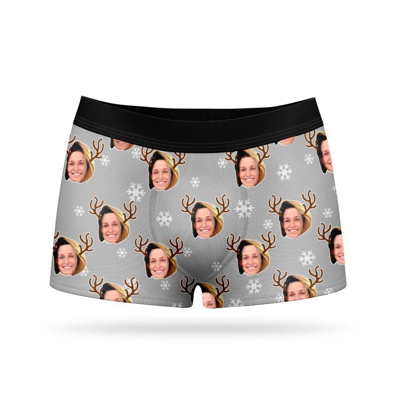 Custom Face Boxers - Snowflake reindeer - Make Custom Gifts